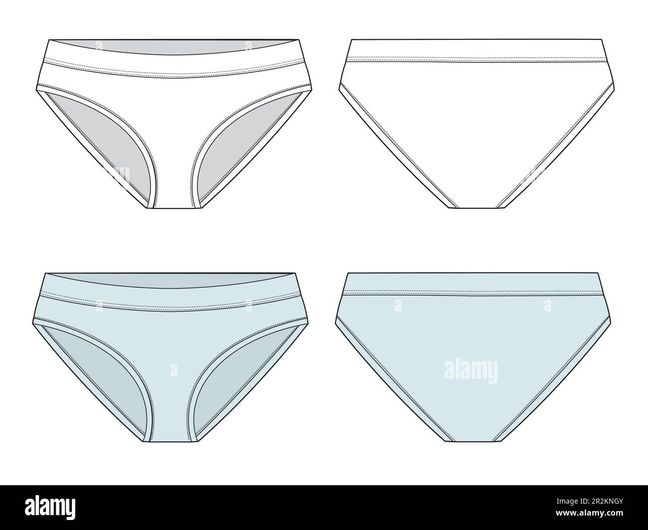 Full briefs front and back view flat drawing vector illustration mockup