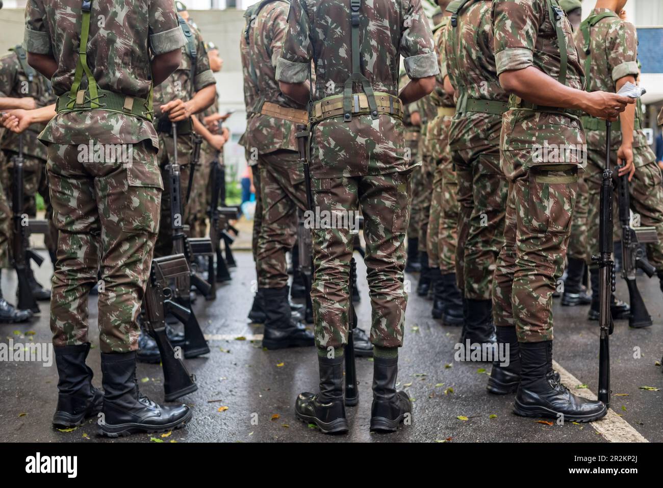 Salvador, Bahia, Brazil - September 07, 2022: Army soldiers are waiting for the start of the Brazilian Independence Day parade in Salvador, Bahia. Stock Photo