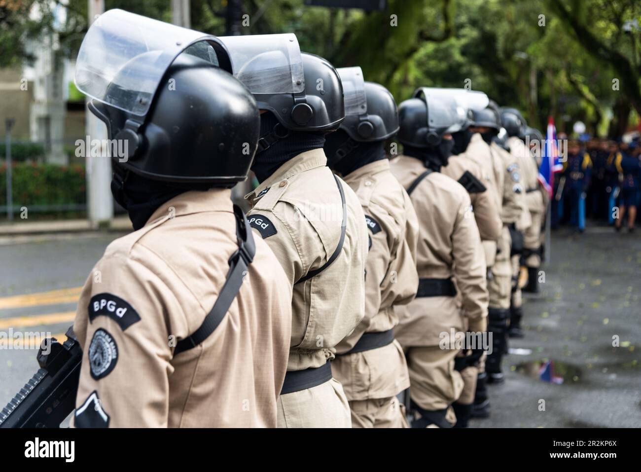 Salvador, Bahia, Brazil - September 07, 2022: Bahian military police soldiers are standing and waiting for the start of the Brazilian independence day Stock Photo