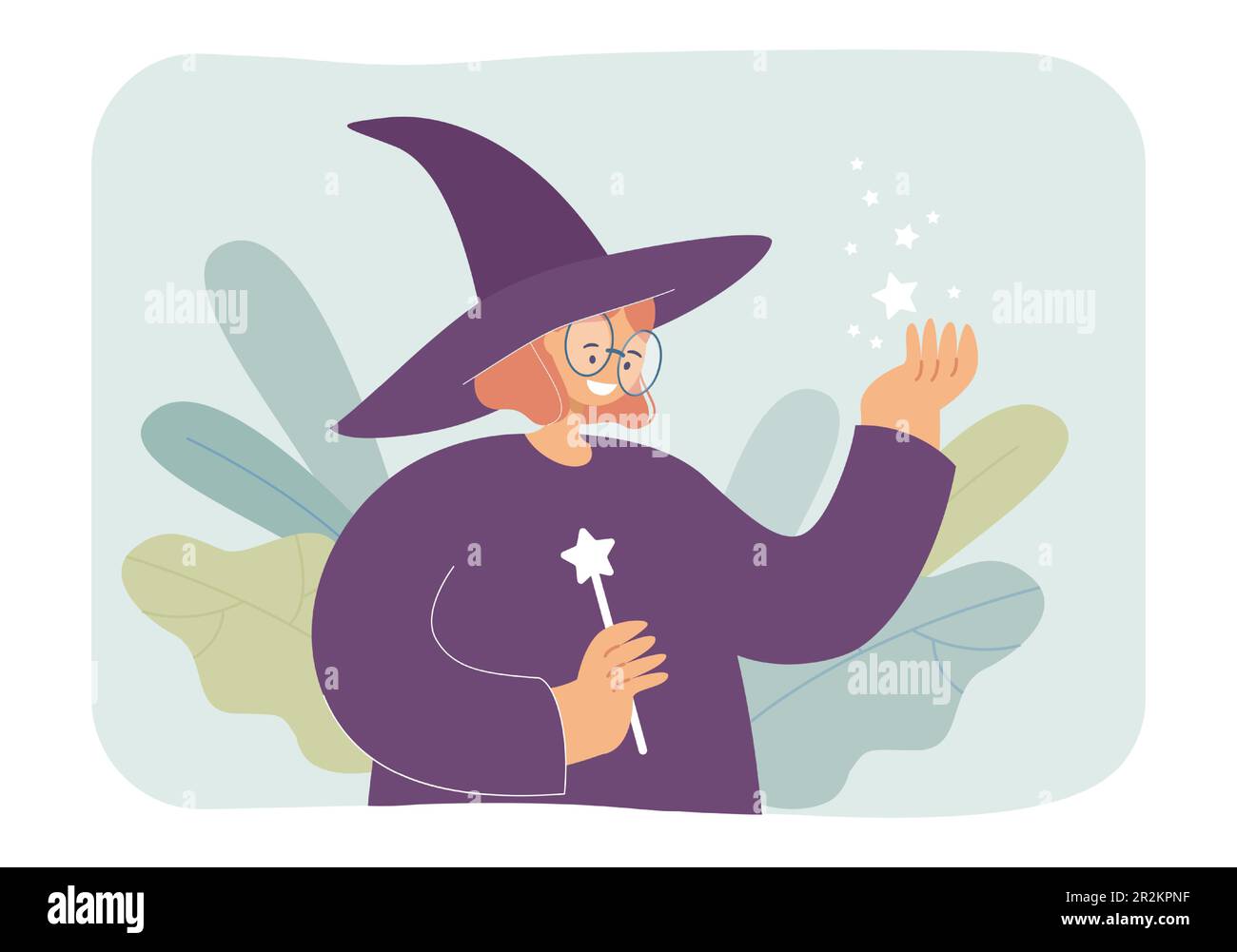 Old wizard with hat making magical potion digital art Stock Illustration