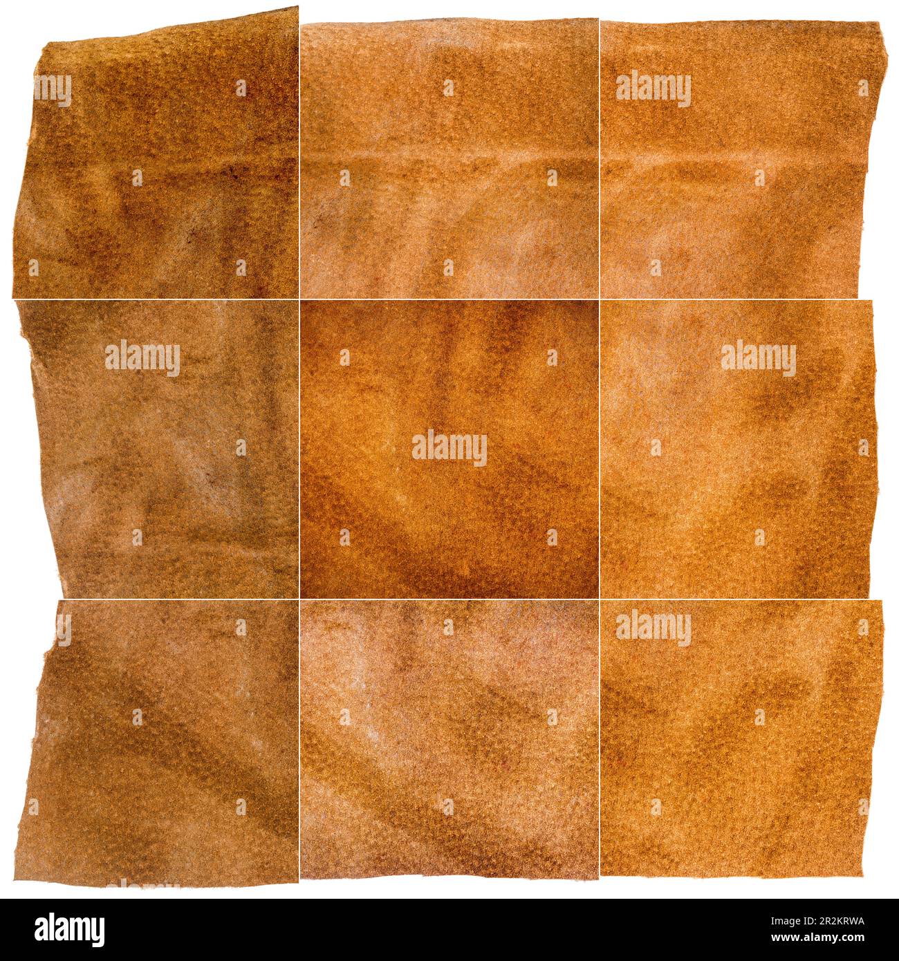 Collection of brown leather textures isolated on white background