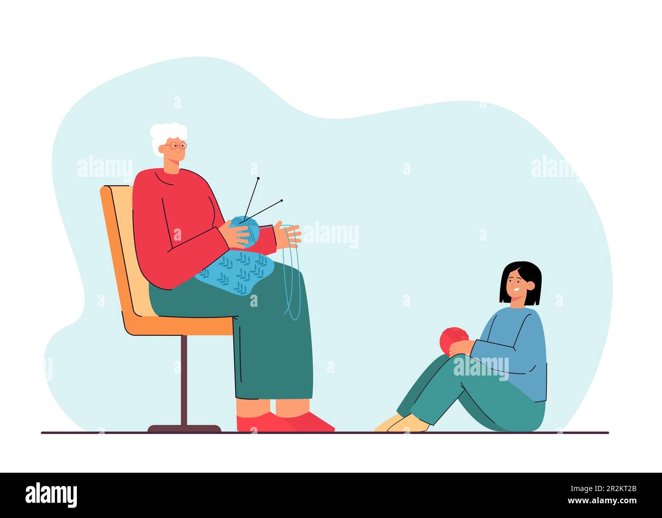 Grandmother sitting and knitting next to her granddaughter Stock Vector ...
