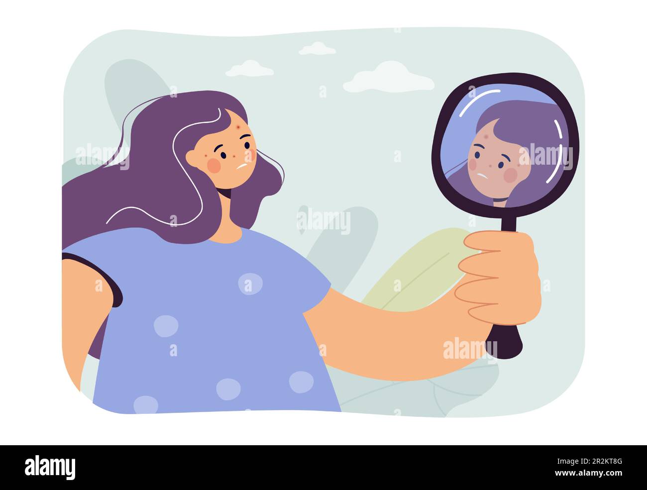 Woman worried about acne vector illustration Stock Vector