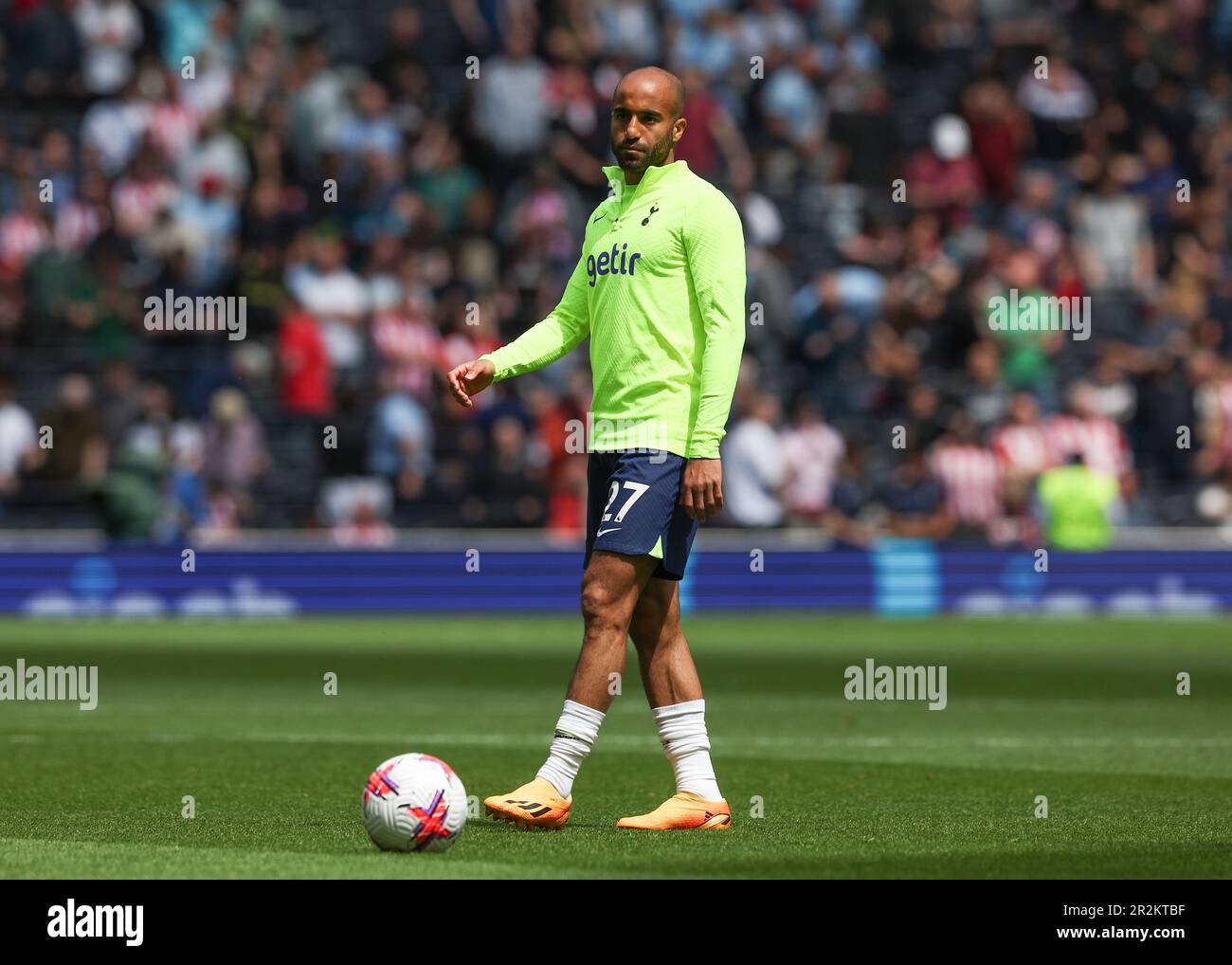 Tottenham Hotspur Stadium, London, UK. 20th May, 2023. Premier League Football, Tottenham Hotspur versus Brentford; Lucas Moura of Tottenham Hotspur warming up during his last home game for the team Credit: Action Plus Sports/Alamy Live News Stock Photo
