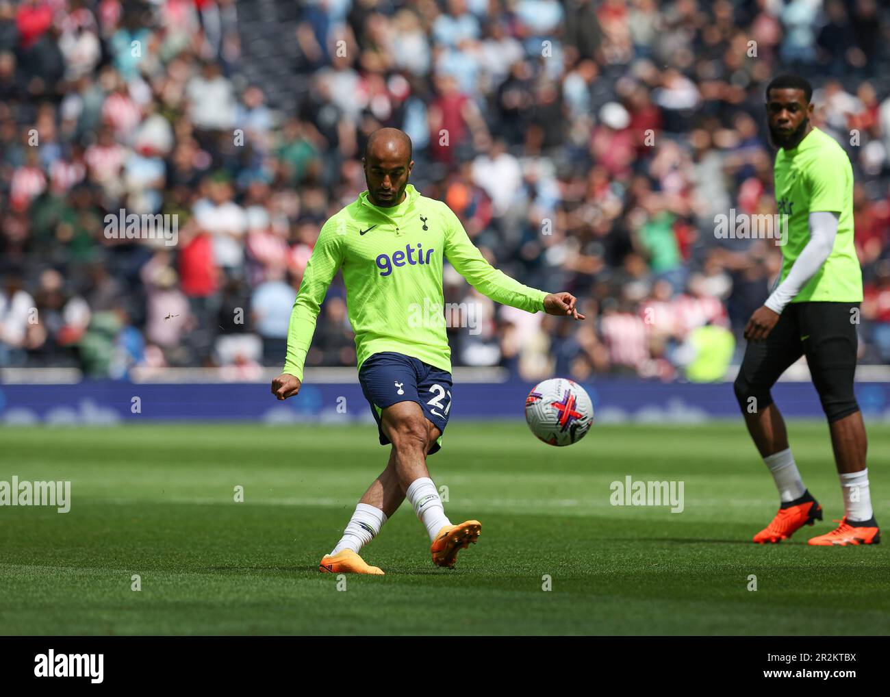 Tottenham Hotspur Stadium, London, UK. 20th May, 2023. Premier League Football, Tottenham Hotspur versus Brentford; Lucas Moura of Tottenham Hotspur warming up during his last home game for the team Credit: Action Plus Sports/Alamy Live News Stock Photo