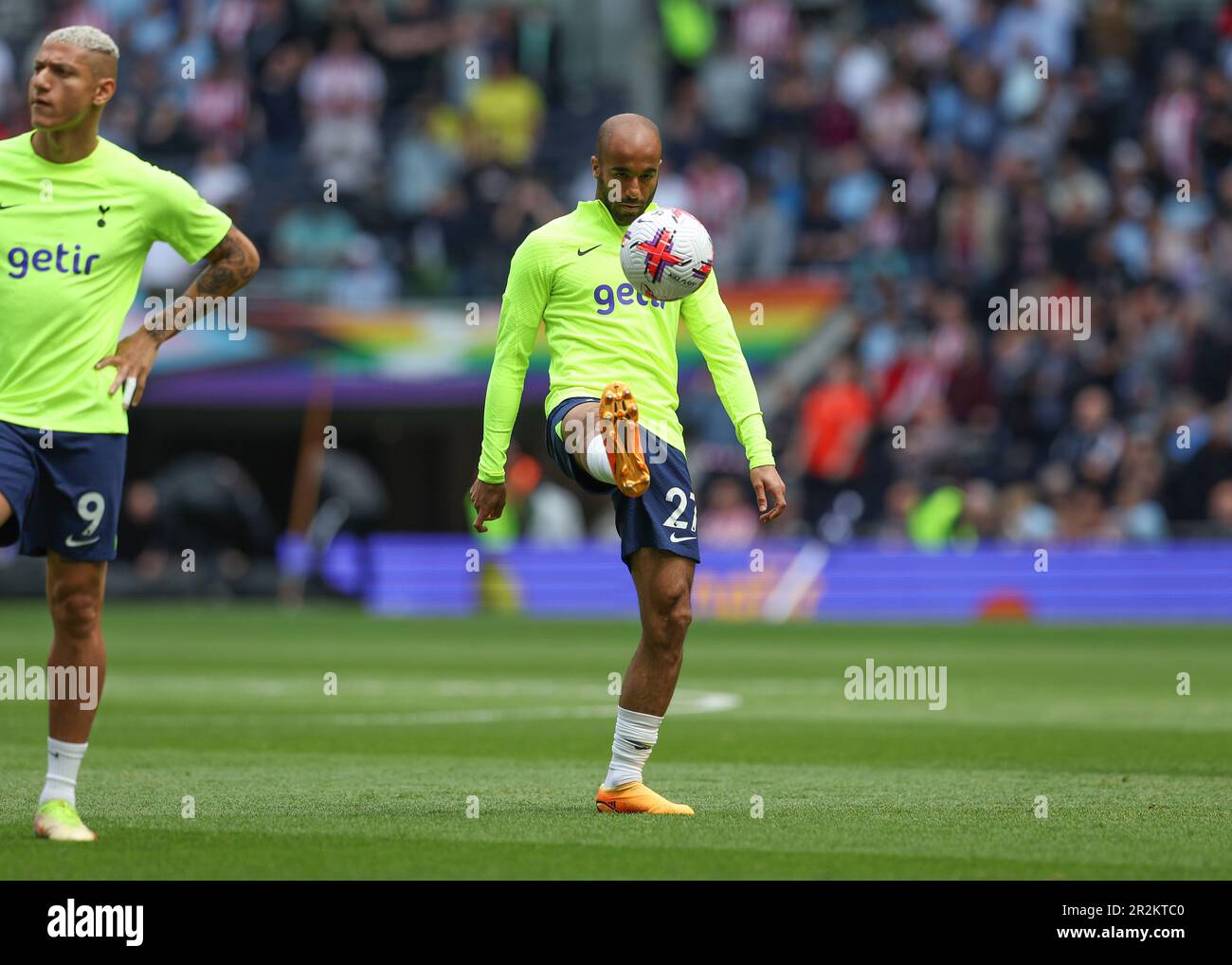 Tottenham Hotspur Stadium, London, UK. 20th May, 2023. Premier League Football, Tottenham Hotspur versus Brentford; Lucas Moura of Tottenham Hotspur warming up during his last home game for the team Credit: Action Plus Sports/Alamy Live News Stock Photo