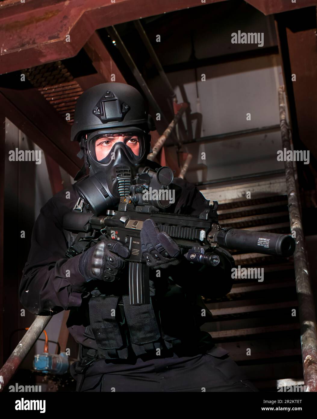 An airsoft player in the role of a British Special Forces soldier from the SAS in Counter Terrorist Warfare Stock Photo