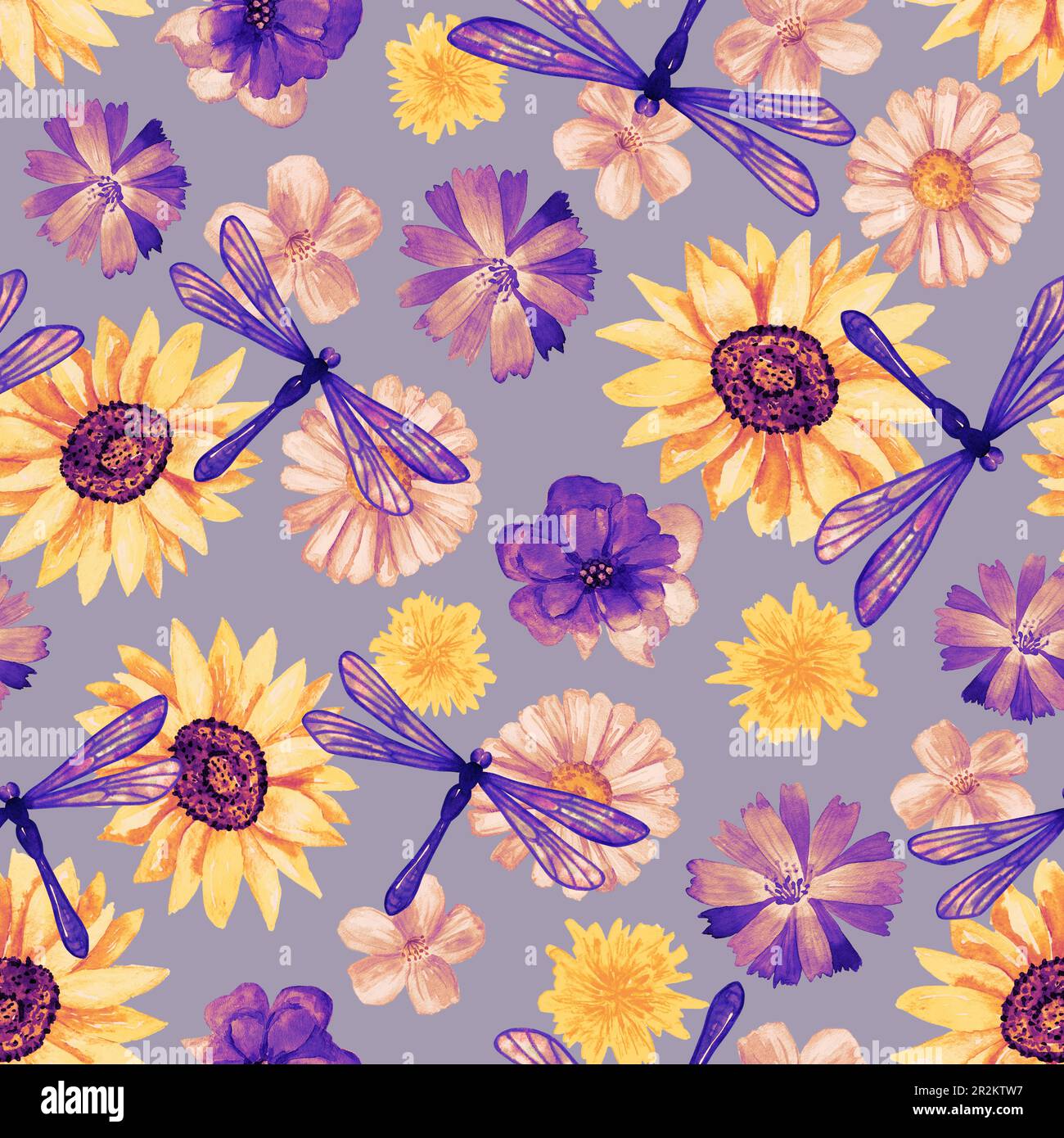 Floral seamless background. Pattern with beautiful watercolor flowers ...