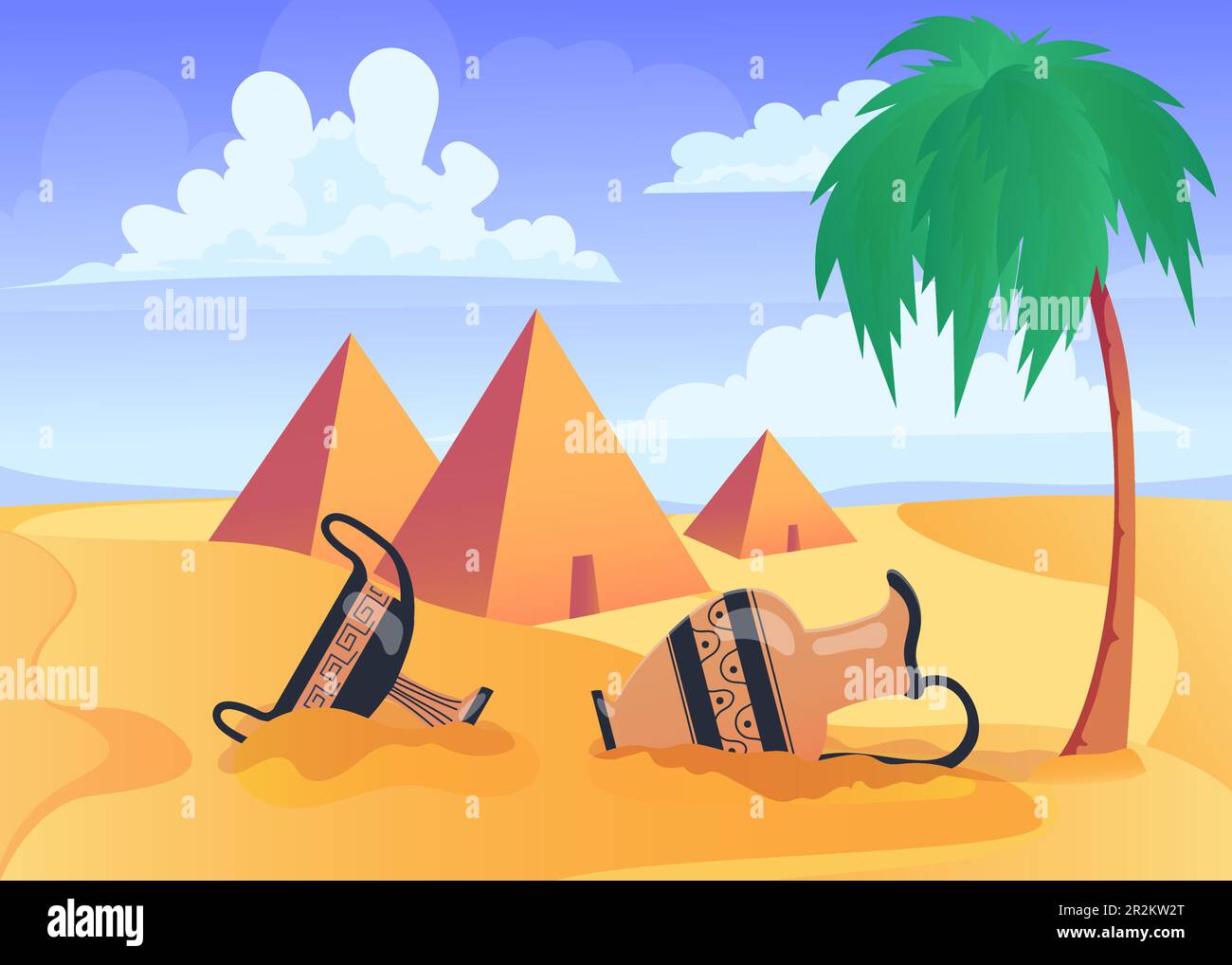 Pottery counter located on beach Stock Vector