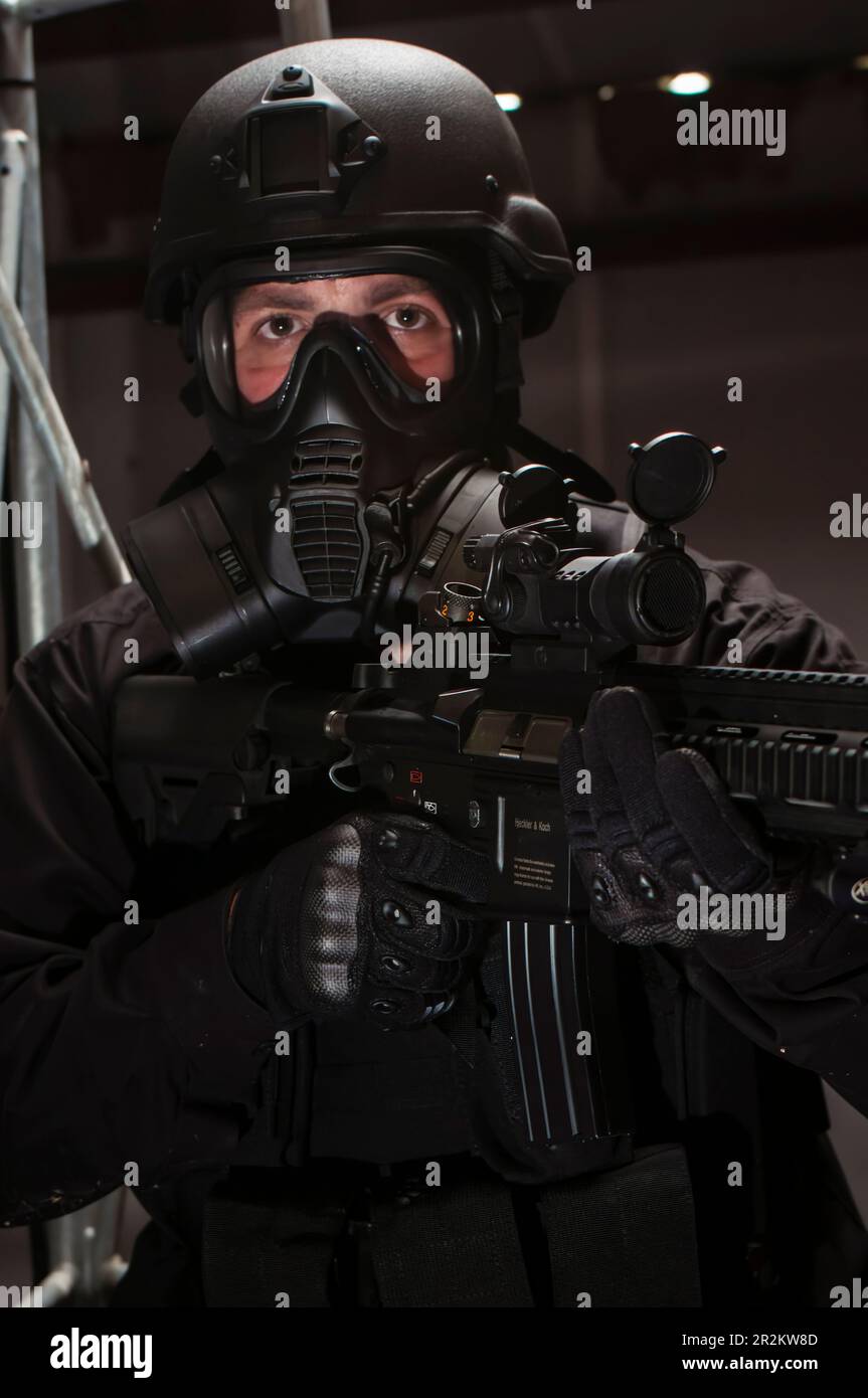 An airsoft player in the role of a British Special Forces soldier from the SAS in Counter Terrorist Warfare Stock Photo