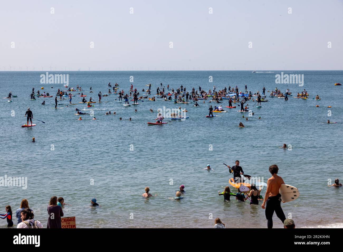Hove Beach, City of Brighton & Hove, East Sussex, UK. Environmental group, Surfers Against Sewage and Brighton Explorers Club organize a protest on Hove beach against the water companies and pollution of the UKs waters for safe bathing and marine conservation. 20th May 2023 Credit: David Smith/Alamy Live News Stock Photo