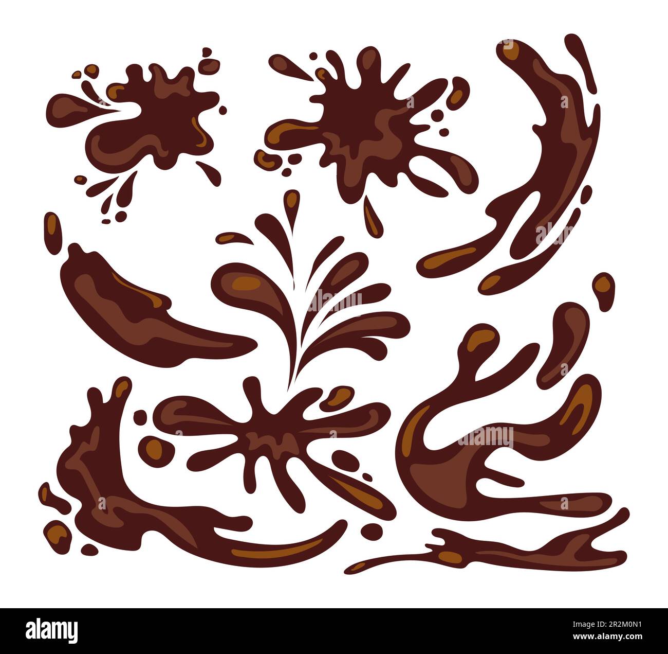 Splashes of coffee, chocolate or mud vector illustrations set Stock Vector