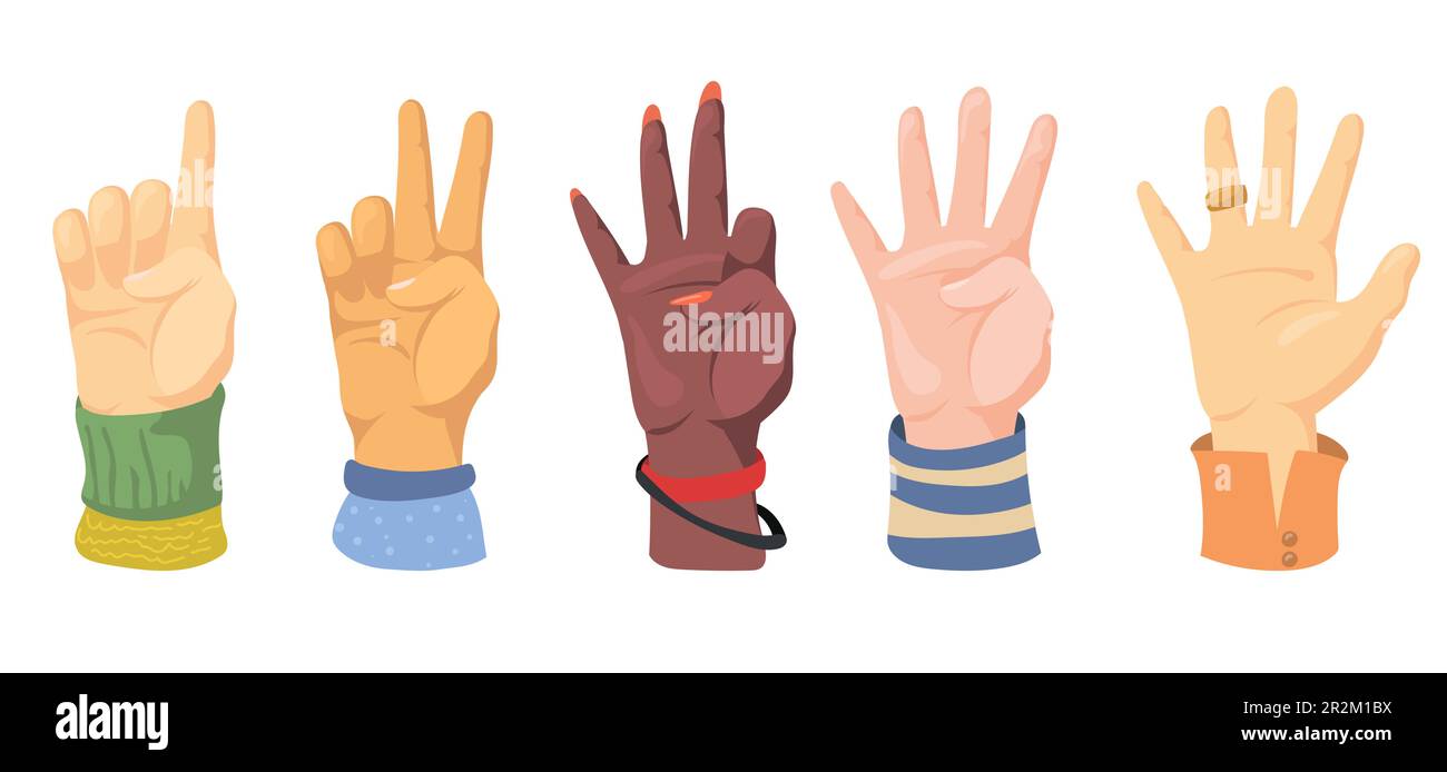 Set of different human hands counting on fingers Stock Vector