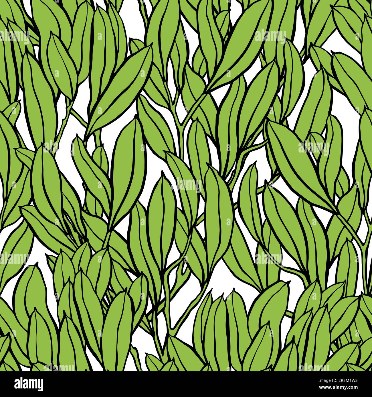 Seamless pattern with green leaves and branches. Vector background ...