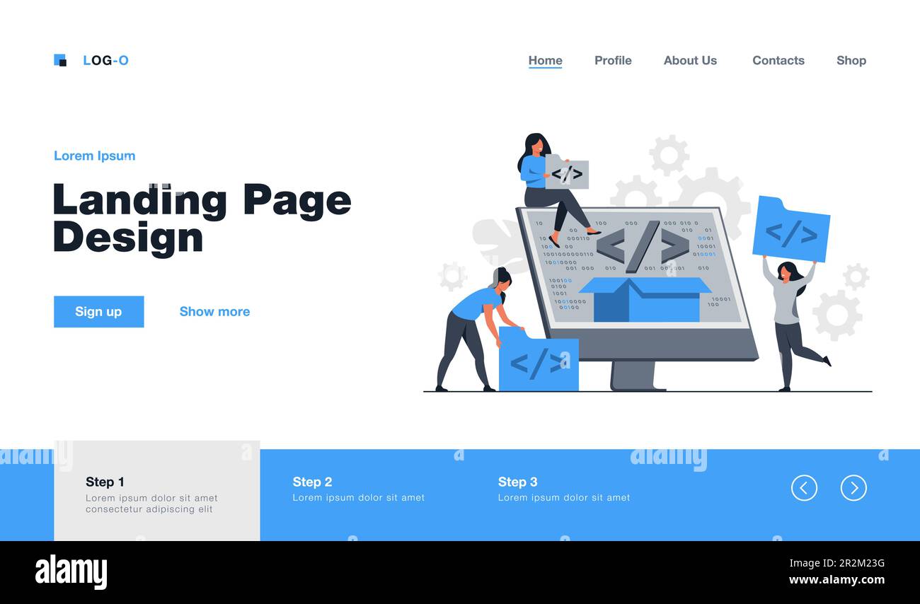 Tiny developers programming website for internet platform Stock Vector