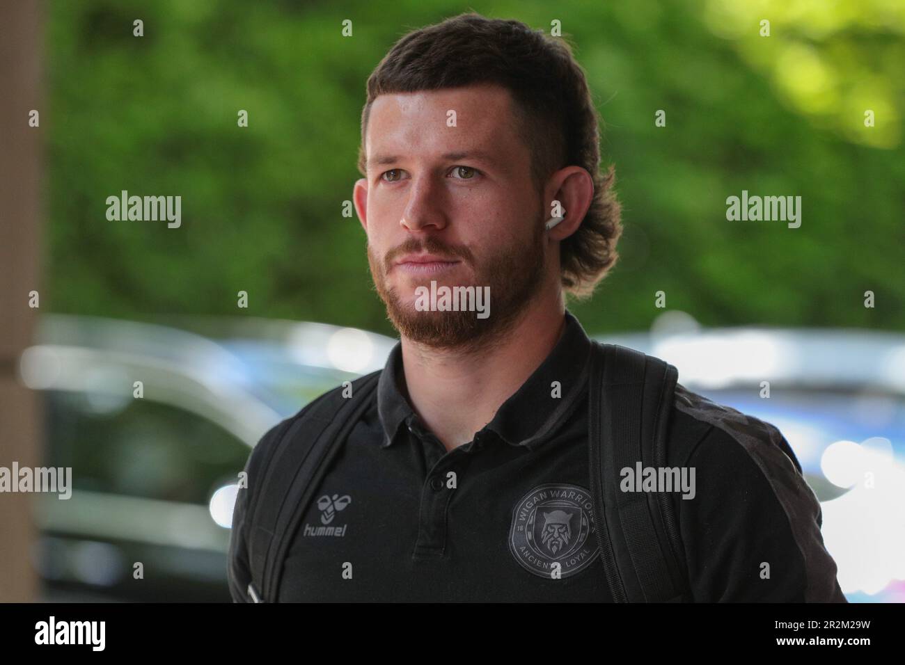 Cade Cust 6 of Wigan Warriors arrives at Headingley Stadium ahead of