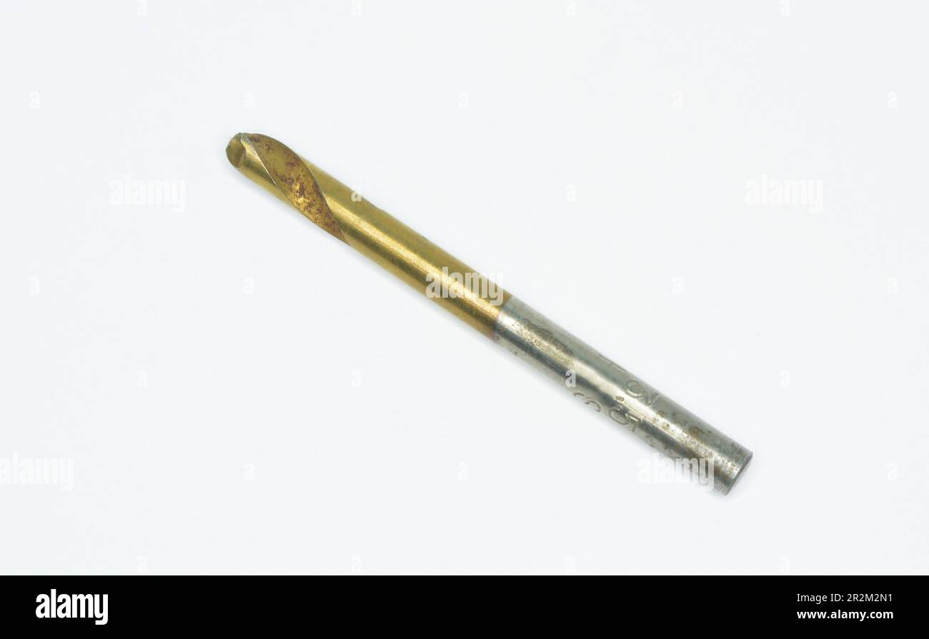 Vintage drill bit isolated on white background Stock Photo