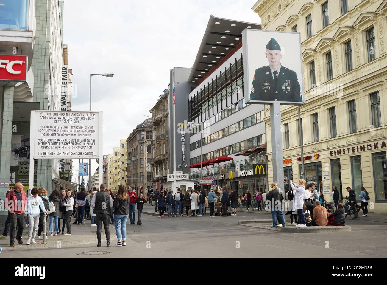 American Sector Check post at Checkpoint Charlie in Berlin Stock Photo