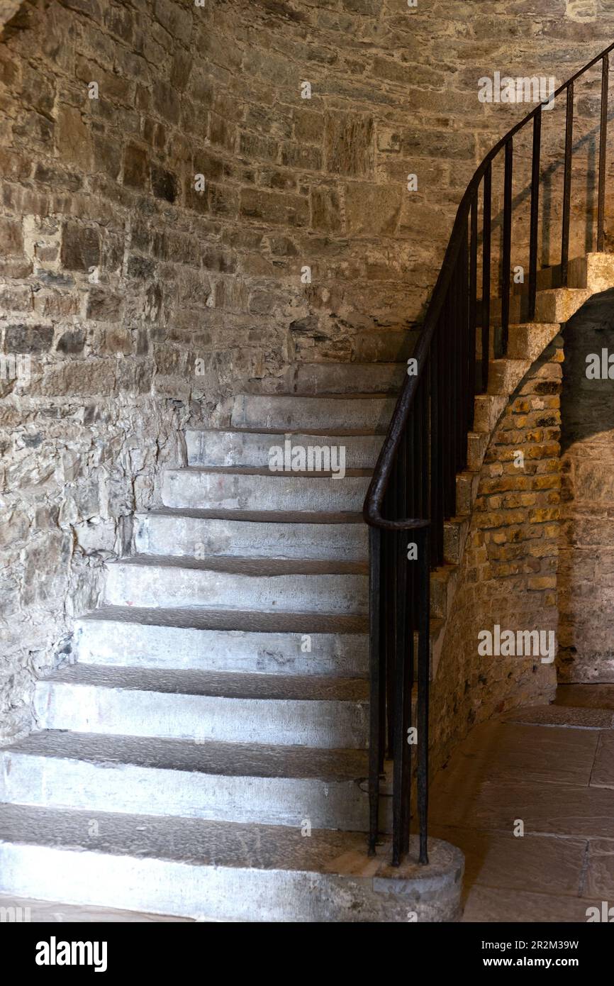 A stone staircase inside the historic Cork City Jail in Cork, Ireland
