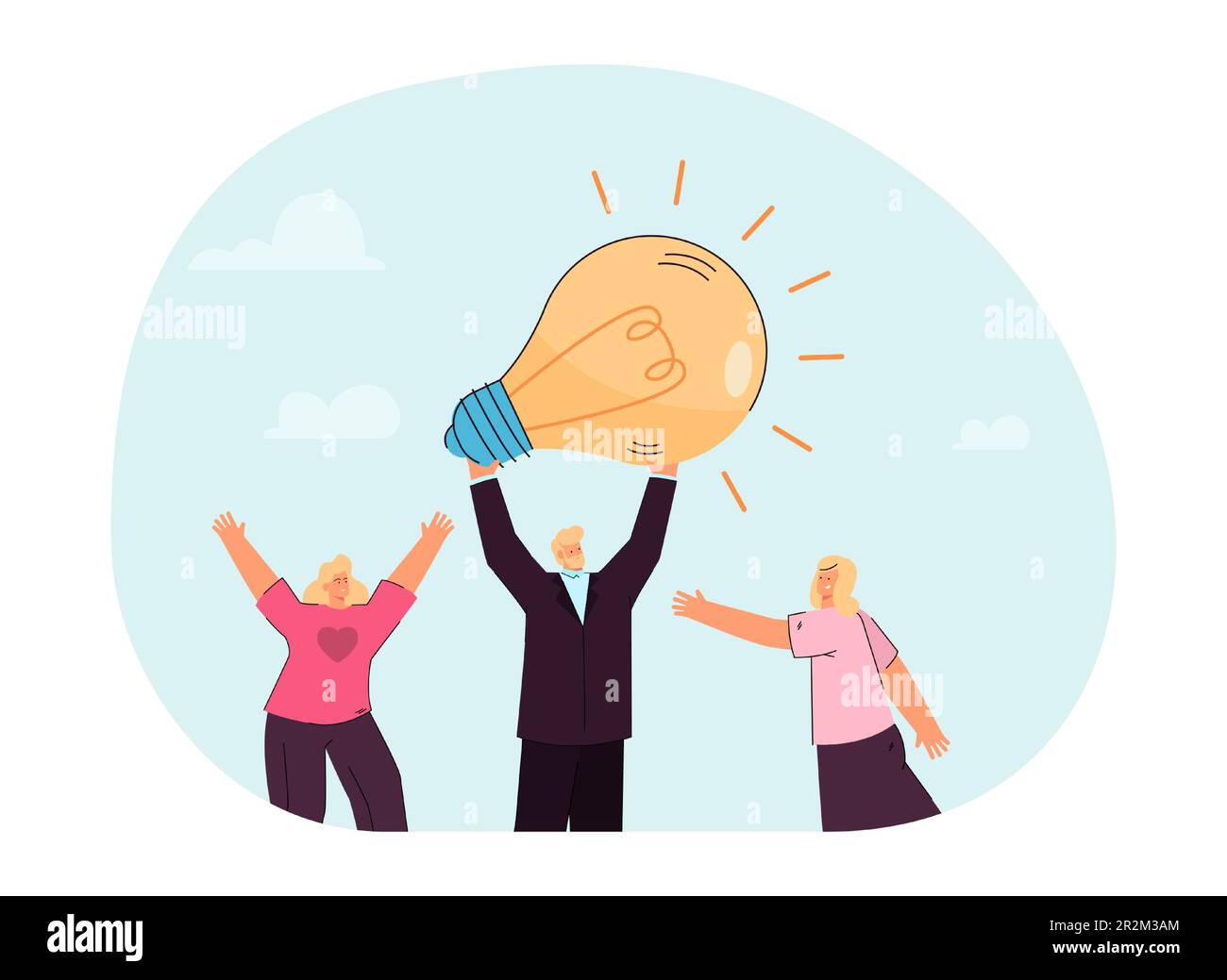 Leader holding light bulb over his head flat vector illustration Stock ...