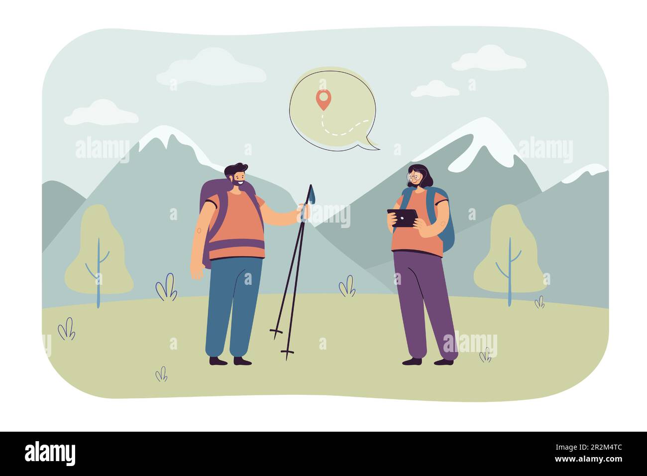 Couple plotting route for hiking Stock Vector
