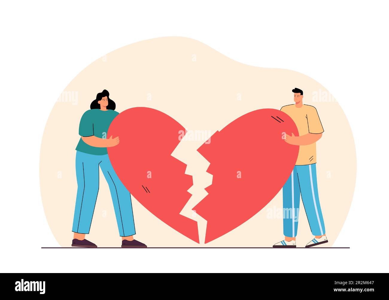 Man and woman holding broken heart flat vector illustration Stock ...