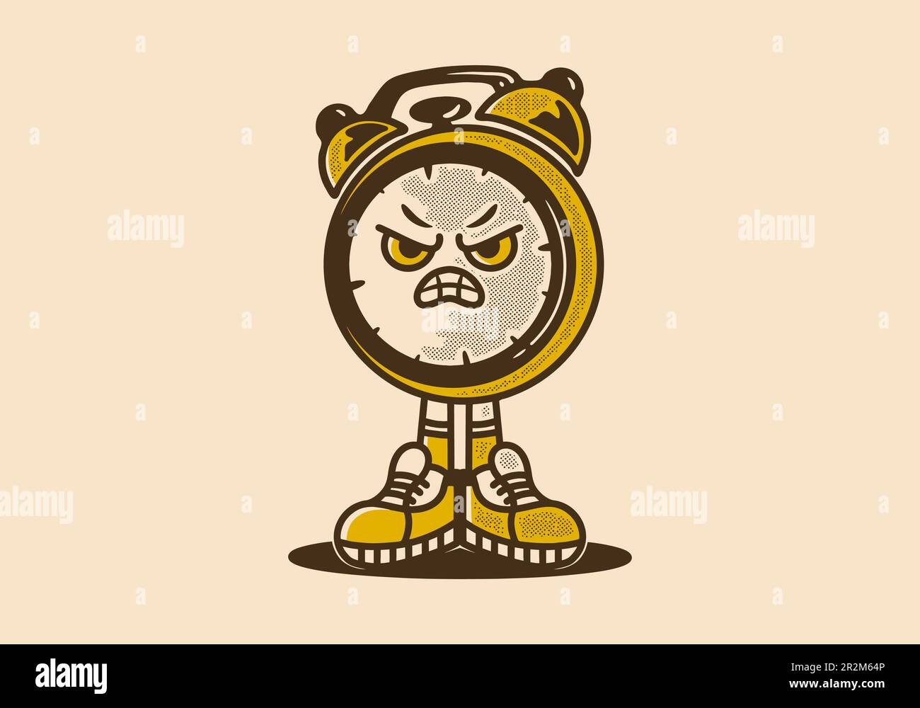 Vintage mascot character design of desk clock with angry expression ...