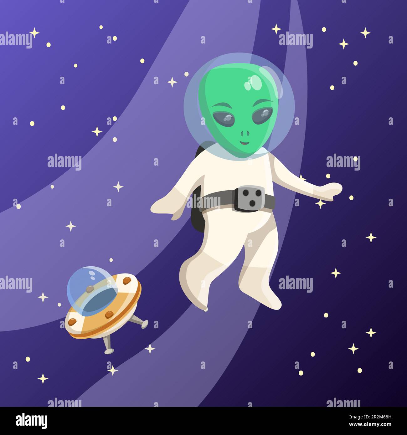 Alien illustration. Green man, stars, ufo, spacesuit. Editable vector ...