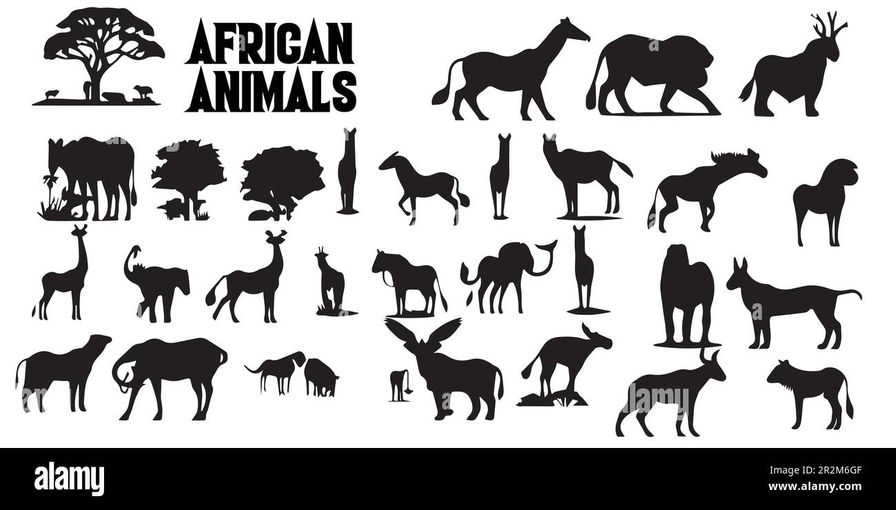 A collection of African animal silhouette vectors. Stock Vector