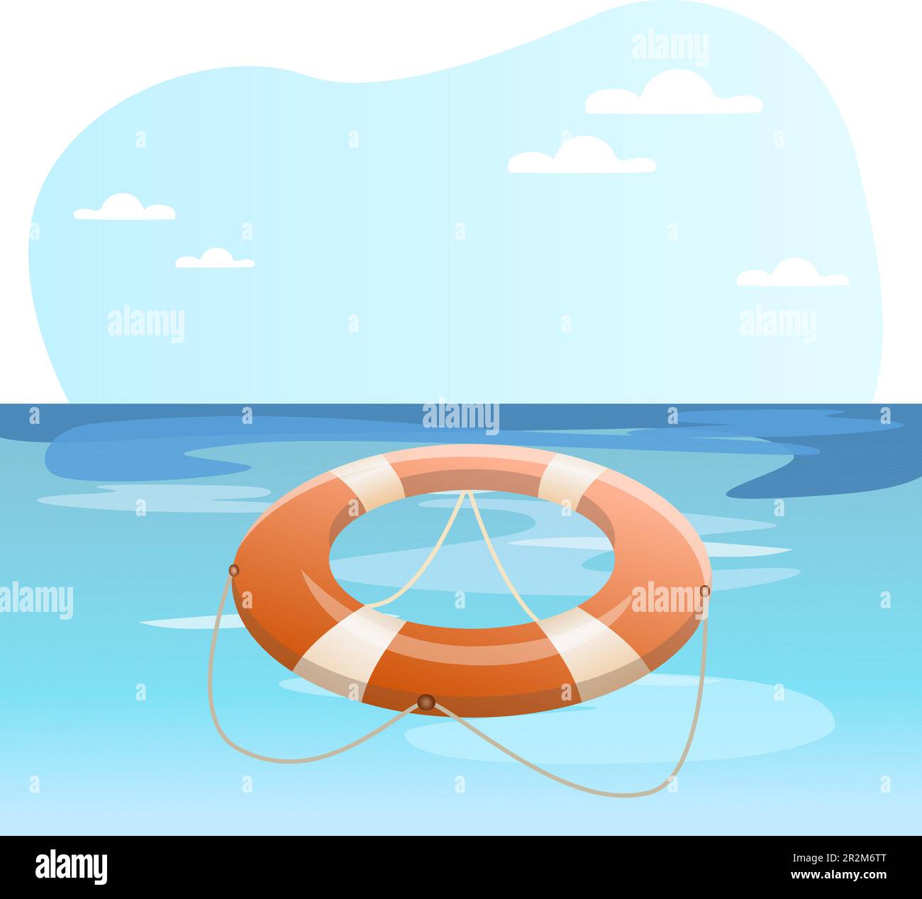 Lifeline illustration. Lifebuoy, rope, sea, water. Editable vector ...