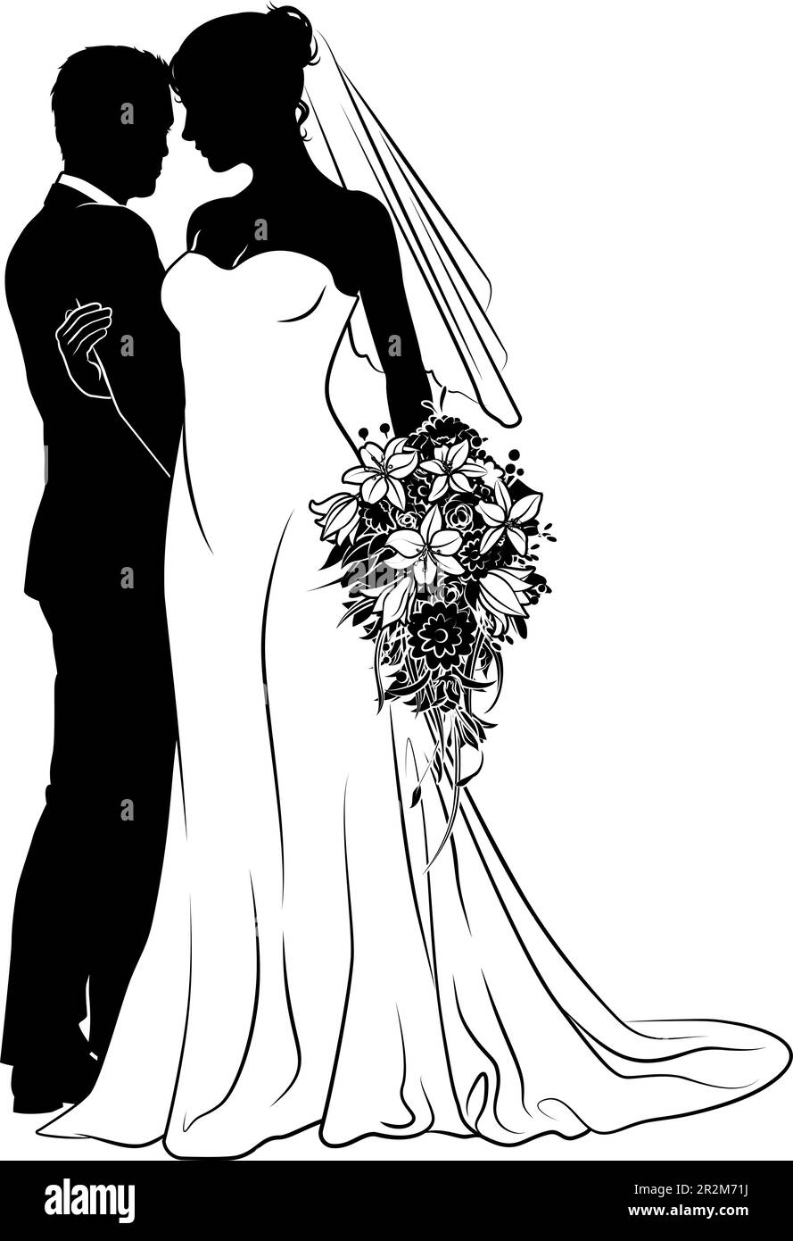 Bride And Groom Couple Wedding Dress Silhouettes Stock Vector Image ...