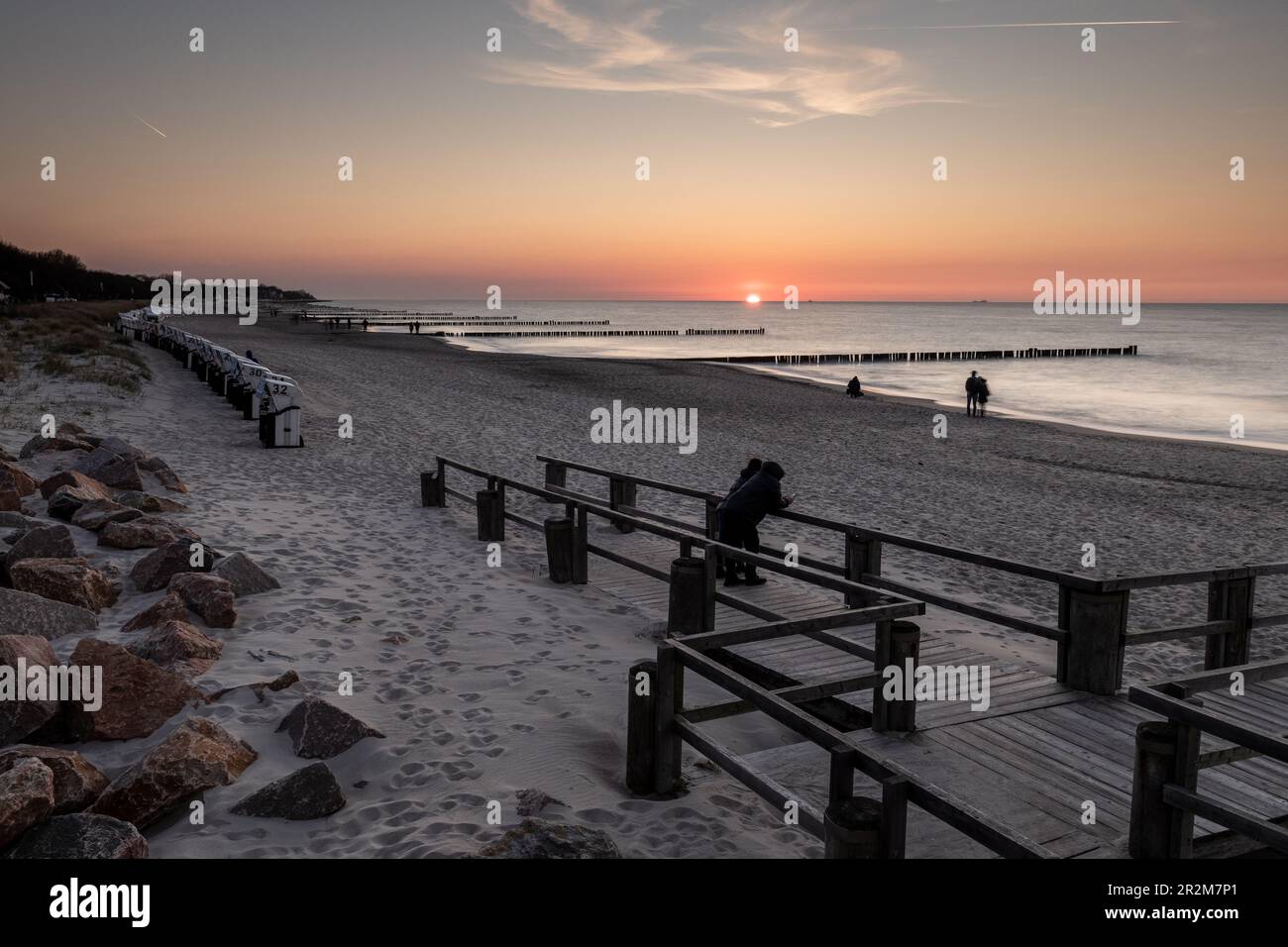 Kuehlungsborn, Germany, Baltic Sea coast: evening atmosphere and sunset at the beach Stock Photo