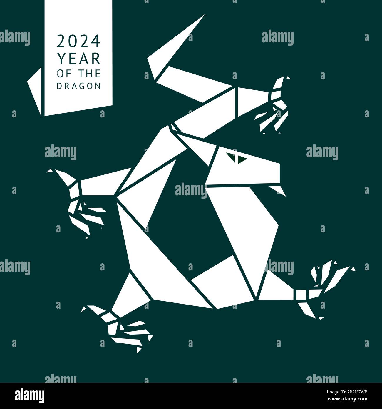 Origami water dragon made white paper, 2024 Year, for New Years greetings and christmas design