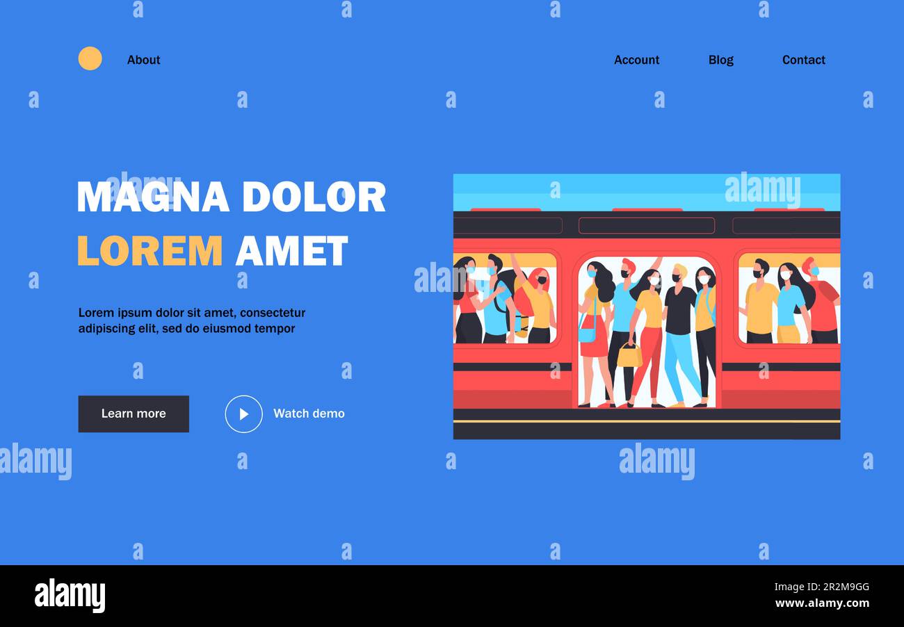 Crowd of people in masks standing in subway train Stock Vector Image