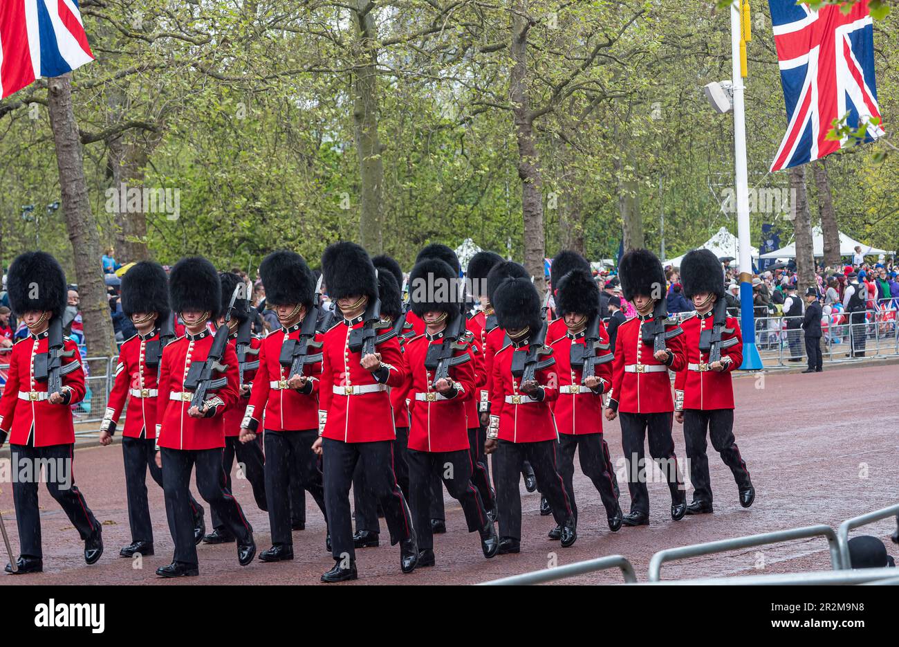 Soldiers marching in The Mall for the Coronation of King Charles III Stock Photo