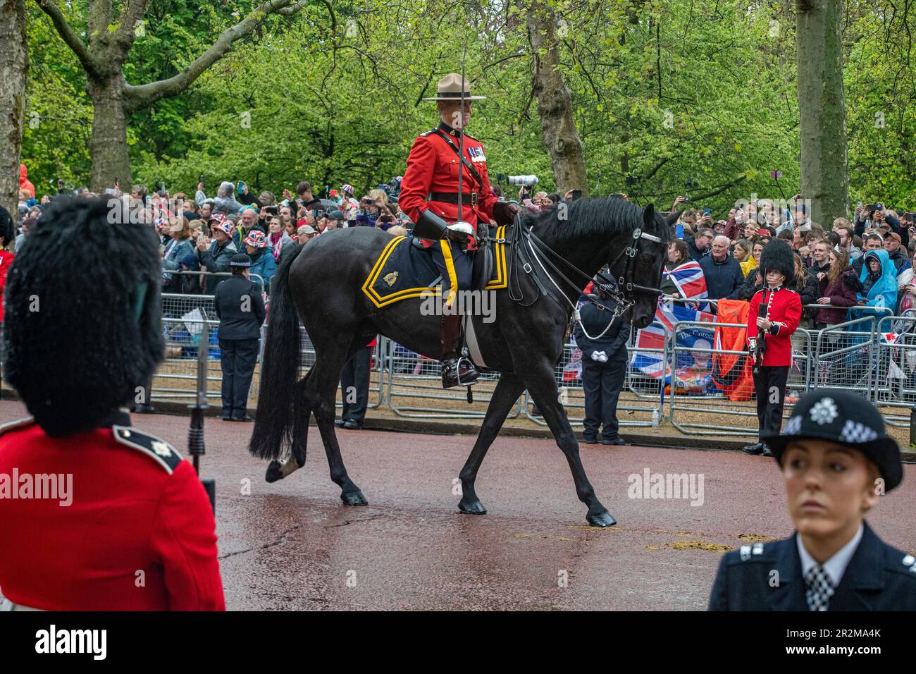 Candadian Royal Mounted Policeman on horse at the Coronation of King Charles III Stock Photo