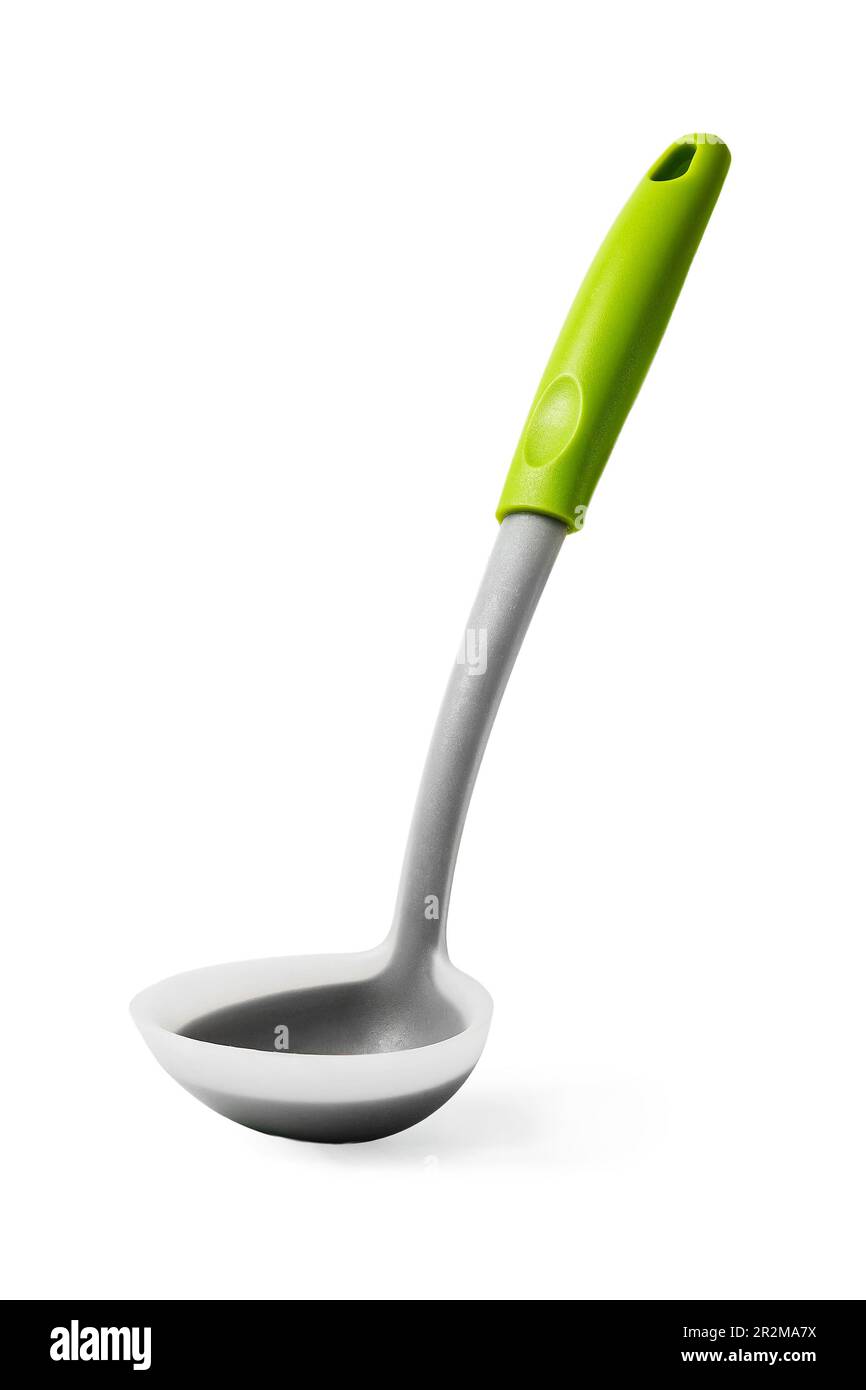 Plastic ladle isolated on white background on white background, close ...