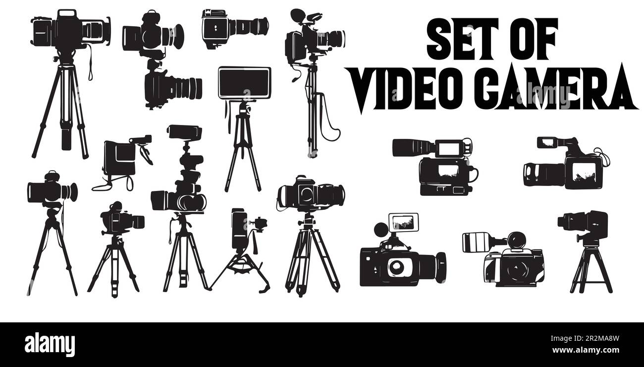 A set of video camera silhouette vectors. Stock Vector