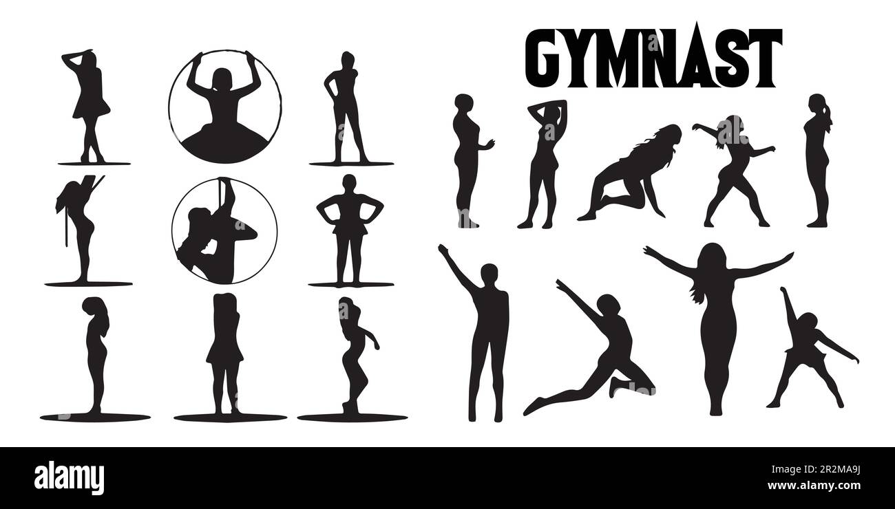 A set of silhouettes of gymnasts vector. Stock Vector