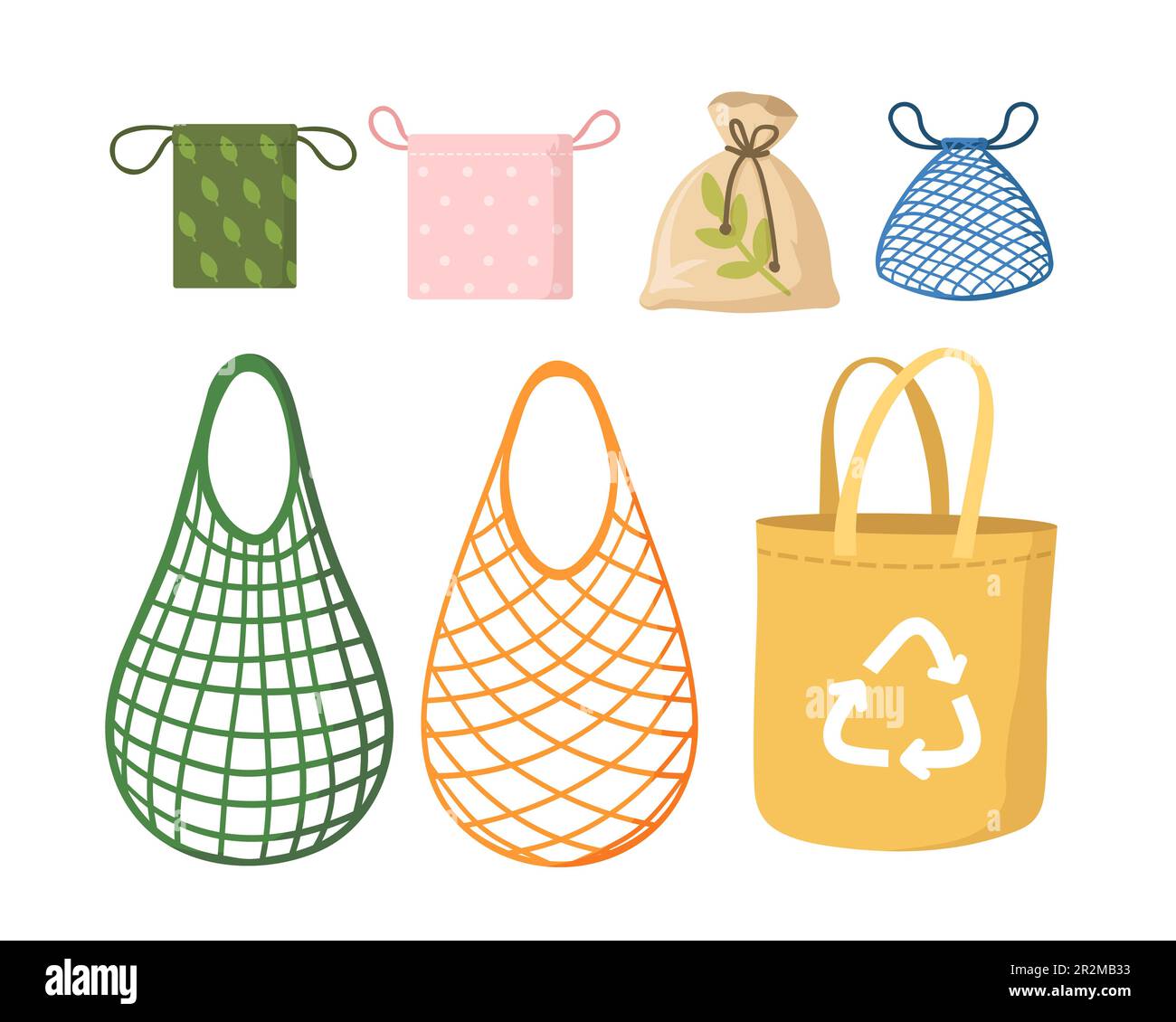 Eco shopping net bags flat vector illustration set Stock Vector Image