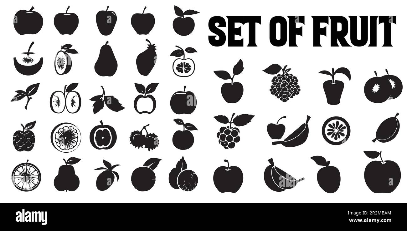 A set of fruits silhouette vector. Stock Vector