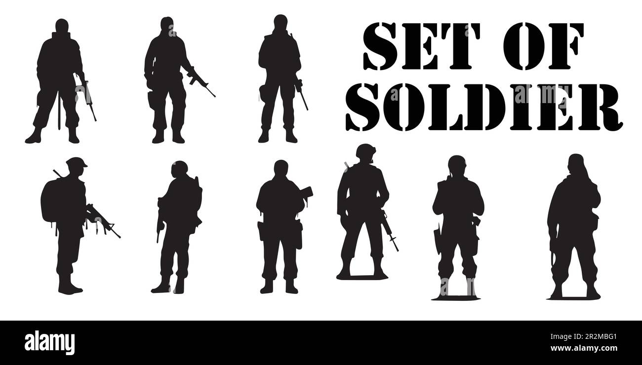 Silhouettes of soldier's vector collection. Stock Vector