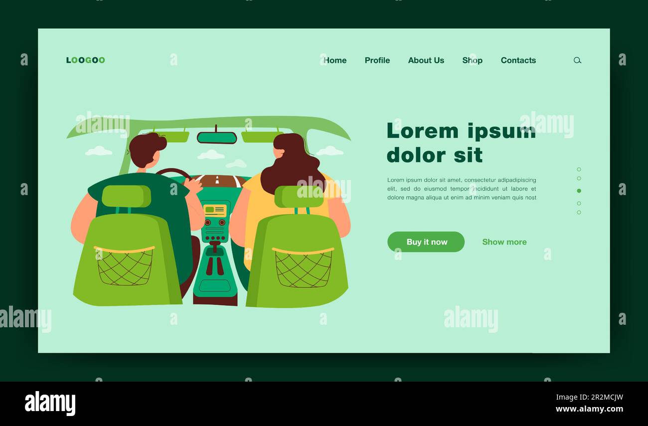 Back view of couple inside car isolated flat vector illustration Stock