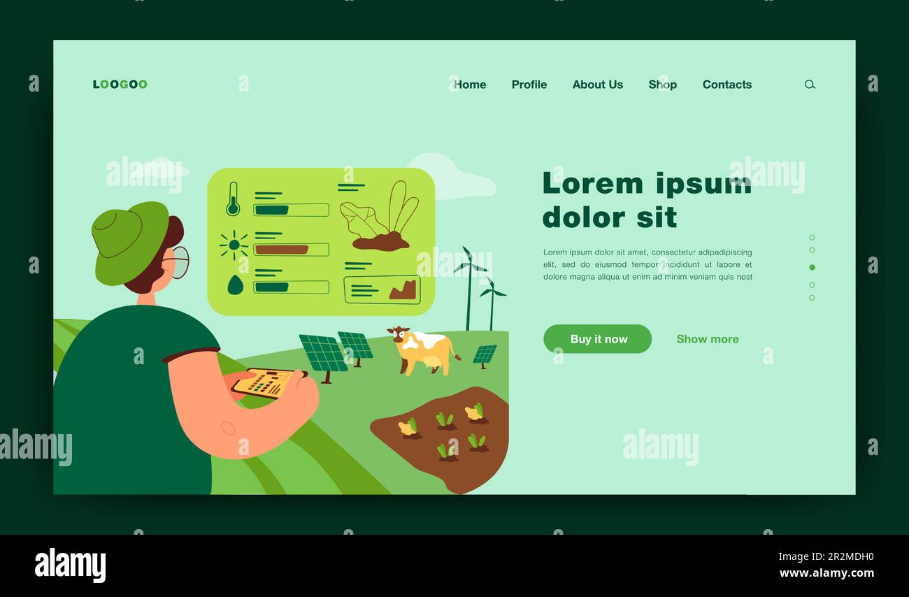 Farmer analyzing data on eco farming Stock Vector