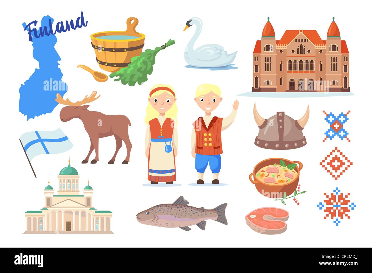 Traditional symbols of Finland cartoon vector illustration Stock Vector