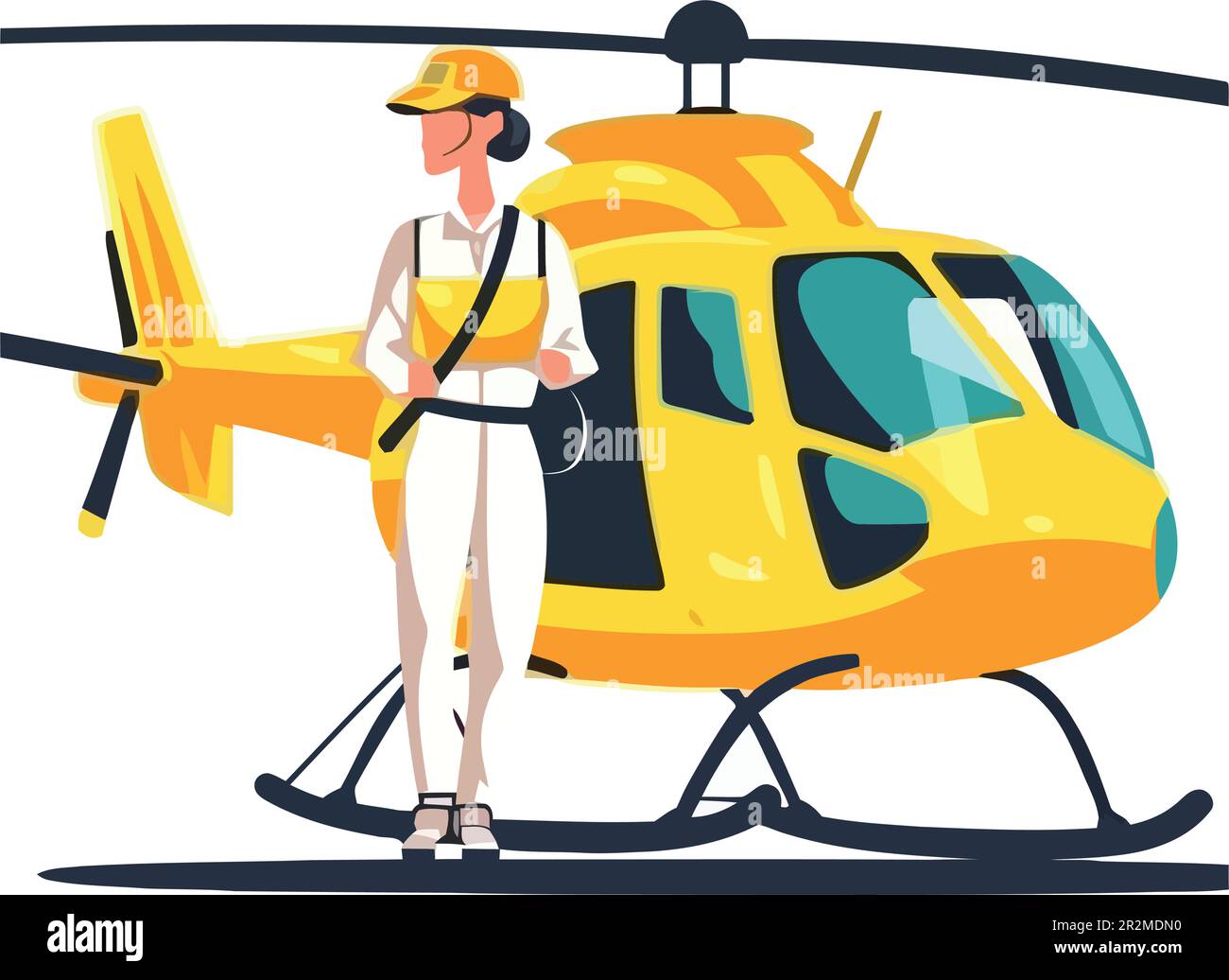 Flying helicopter with propeller over white Stock Vector