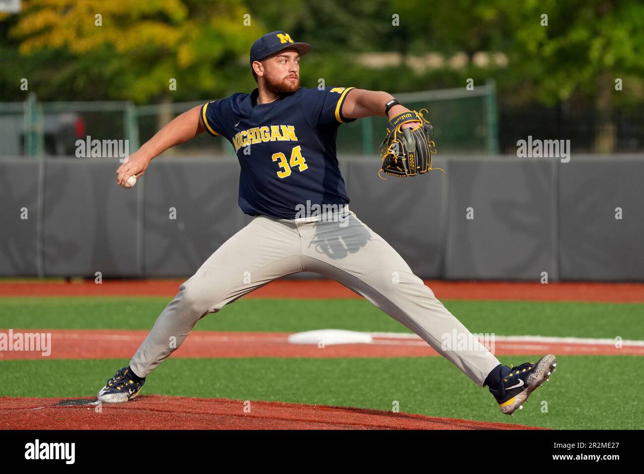 COLUMBUS, OH MAY 19 Ahmad Harajli 34 of the Michigan Wolverines pitching during the game