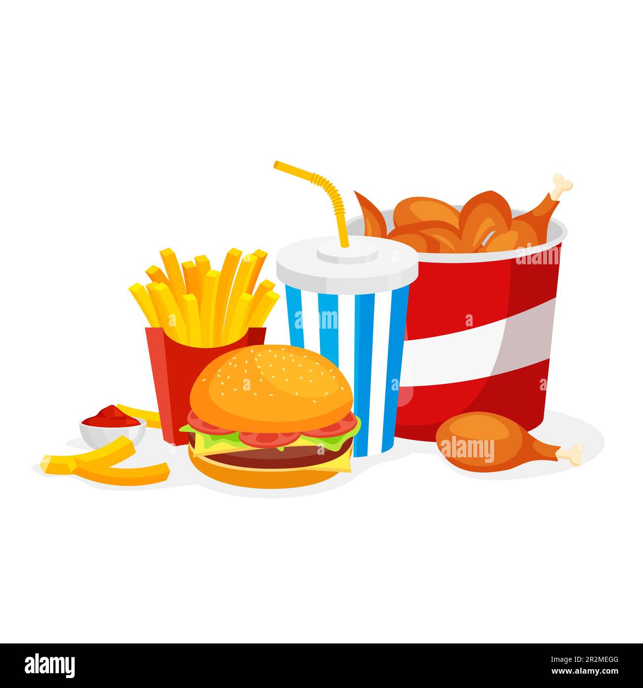 Fast food classic menu take away. American meal big set. French fries