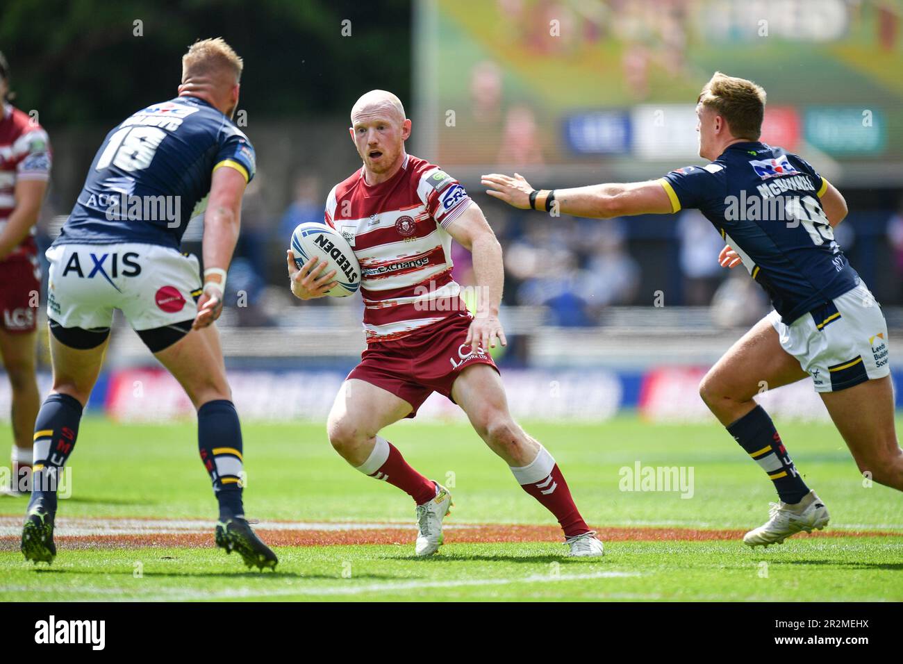 Leeds, England - 20th May 2023 - Liam Farrell of Wigan Warriors makes a ...