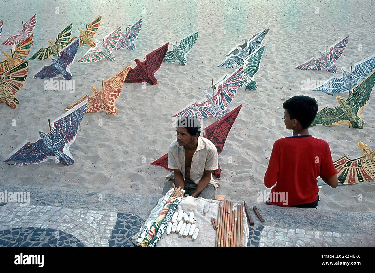 Street vendors with paper birds, Rio de Janeiro, Brazil, South America, March 1966 Stock Photo